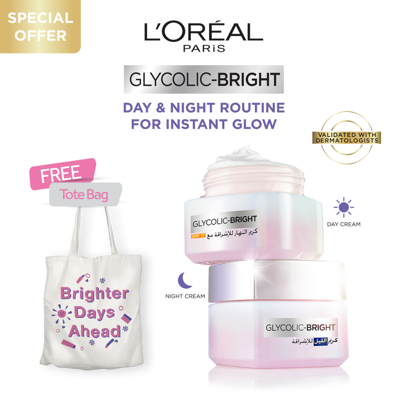 Glycolic Bright Day Cream + Glycolic Bright Night Cream +  Tote Bag