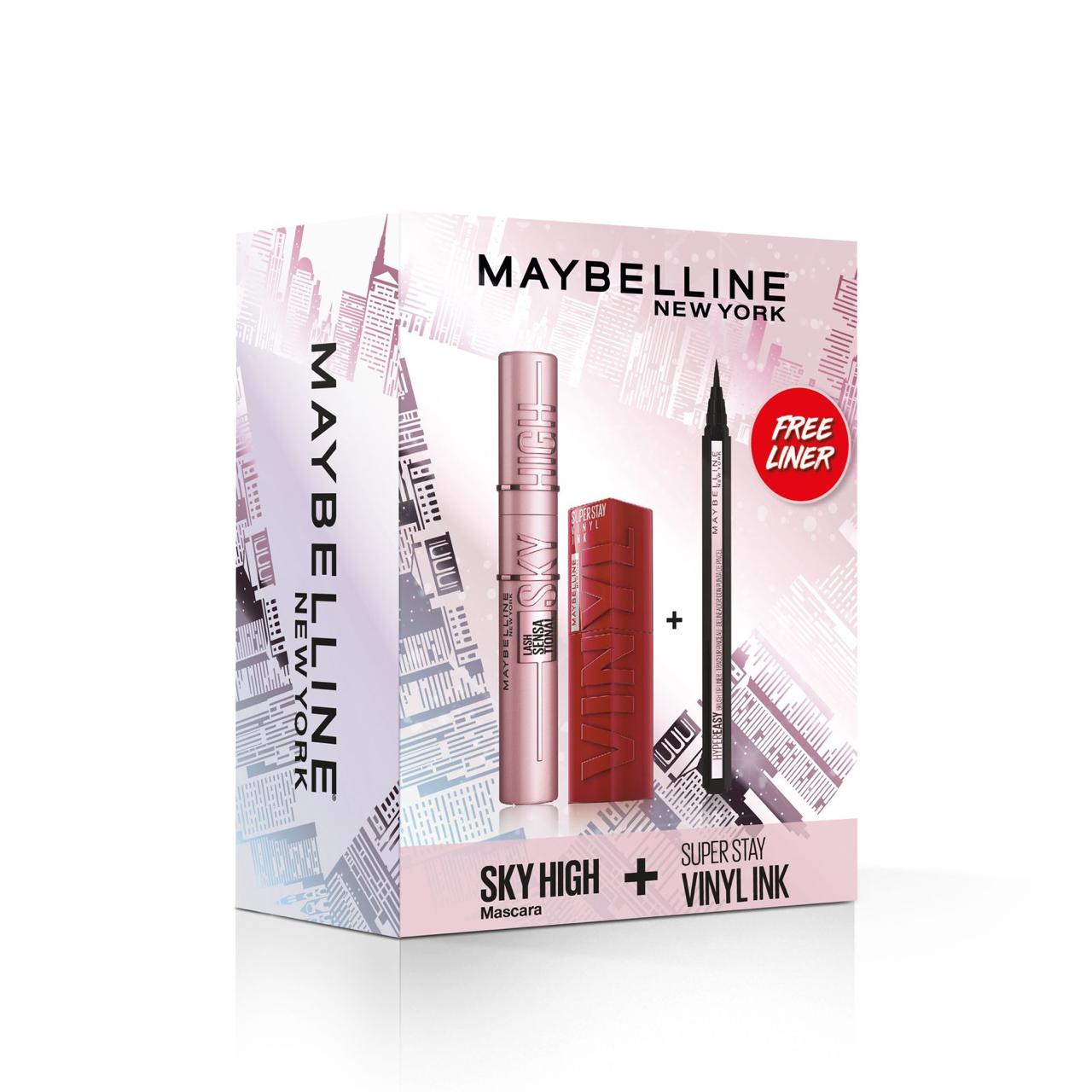 Maybelline New York Lash Sensational Sky High Mascara + Super Stay Vinyl Ink + Hyper Easy Eyeliner Maybelline New York Lash Sensational Sky High Mascara + Super Stay Vinyl Ink + Hyper Easy Eyeliner