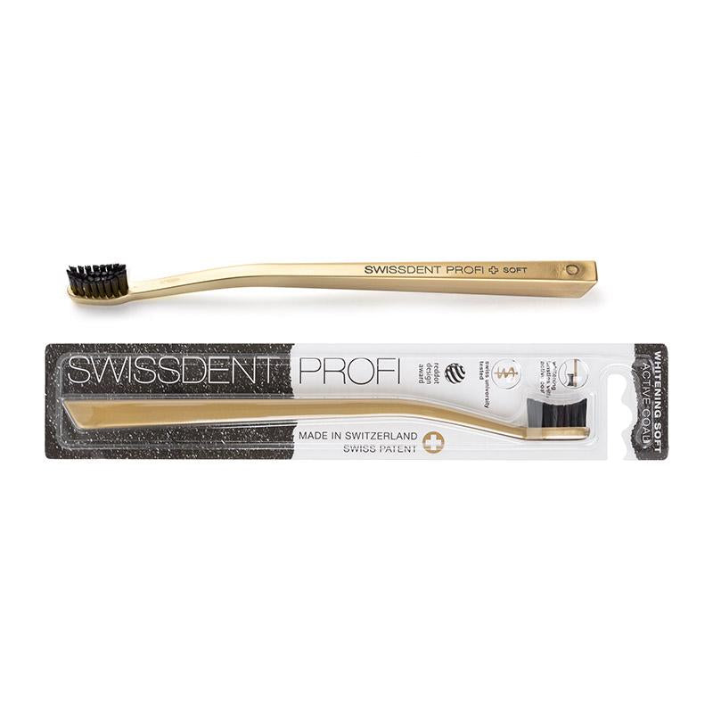 Swissdent Whitening Classic Gold with active coal bristles tooth brush