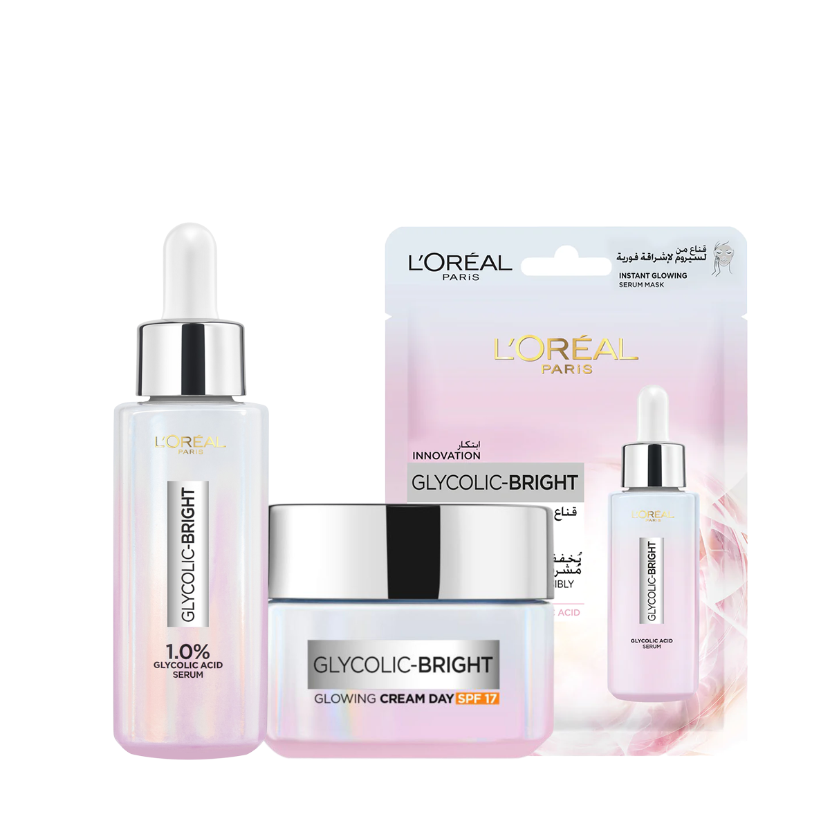 L'Oréal Paris - Makeup Glycolic Bright Glowing Day Cream + Serum + Face mask L'Oréal Paris - Makeup Glycolic Bright Glowing Day Cream + Serum + Face mask
