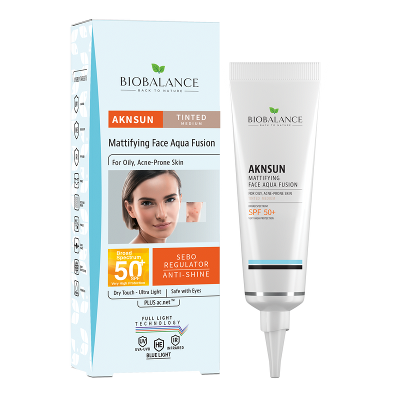 Bio Balance Aknsun Mattifiying Face Aqua Fusion For Oily, Acne-Prone Skin Tinted Medium 50+ SPF 40 ML