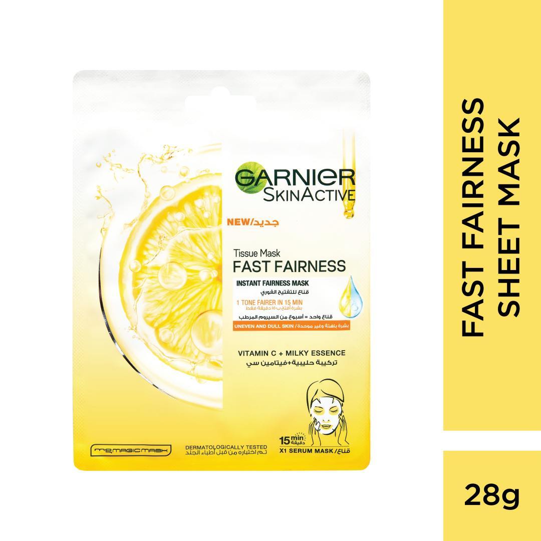Garnier Fast Bright Tissue Mask with Vitamin C & Milky Essence Clear, 28g Garnier Fast Bright Tissue Mask with Vitamin C & Milky Essence Clear, 28g