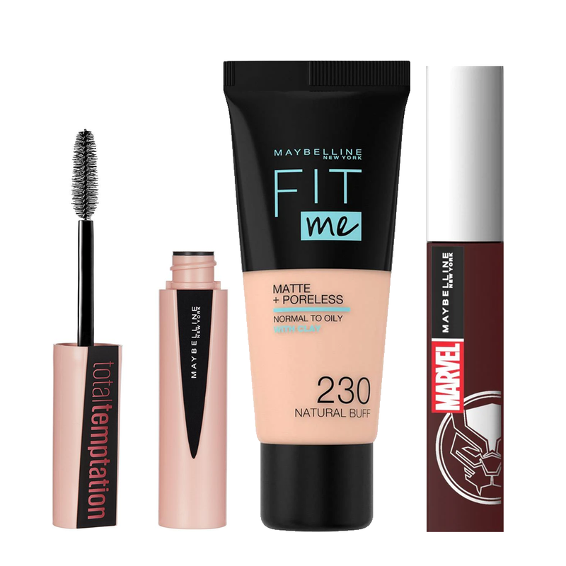 Maybelline - Fit Me Foundation + Total Temptation Washable Mascara + Superstay Matte Ink